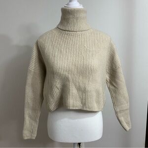 Madewell Cream Cashmere Ribbed Turtleneck Cropped Sweater Small